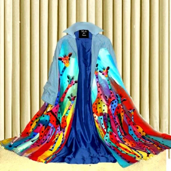 COPY - Swing Coat Hand Painted Multi Color Giraffes